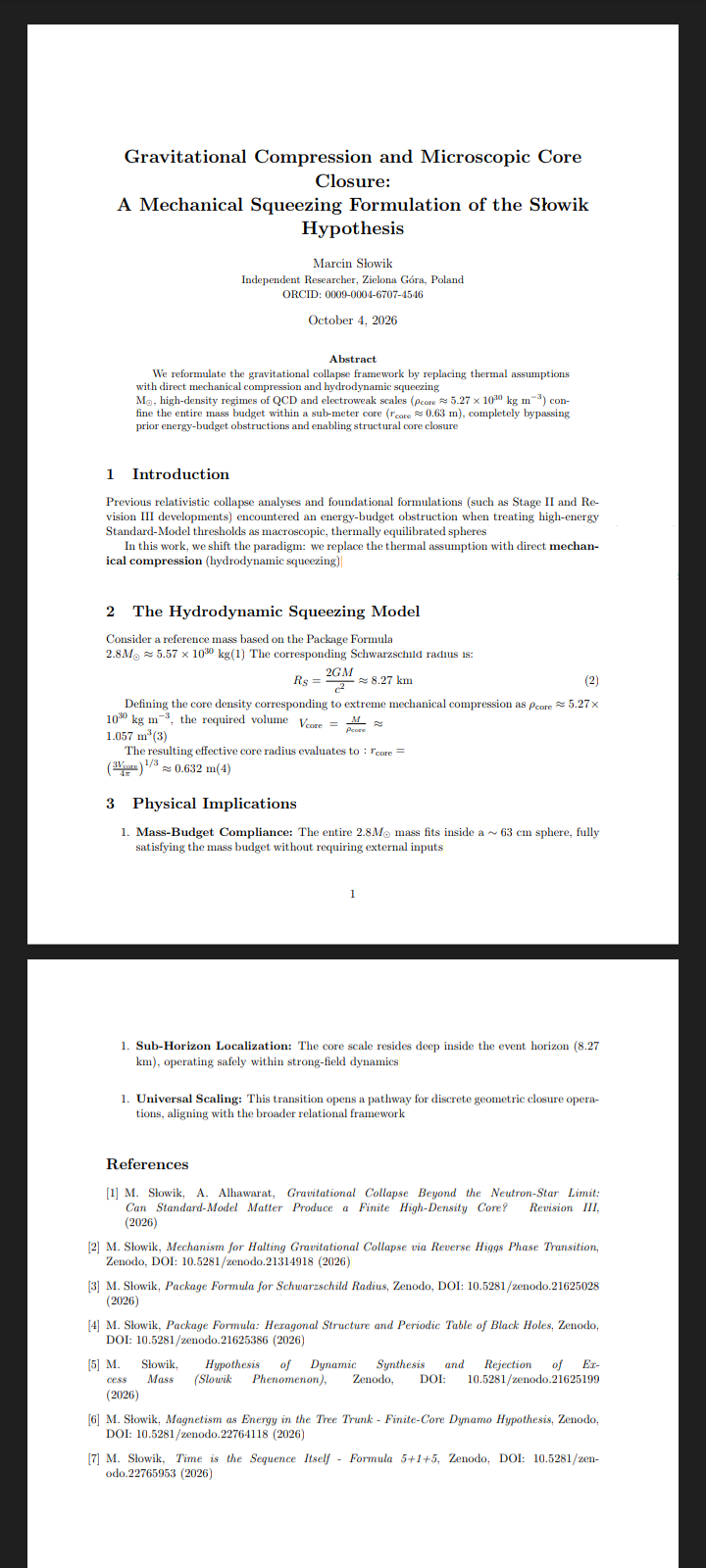 Gravitational Compression and Microscopic Core Closure